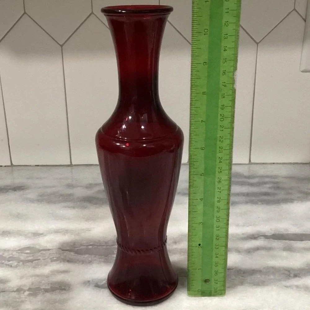 Wheaton‎ Glass Ruby Red Flower Vase, 11